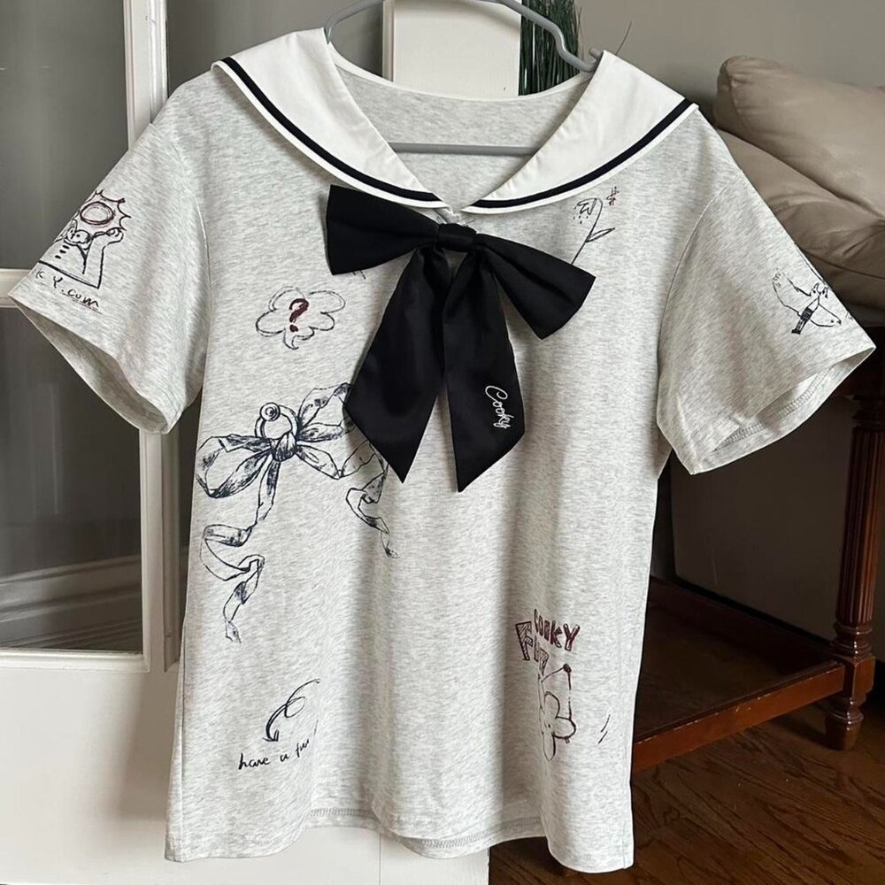 Cotton Sailor Tee With Detachable Bow